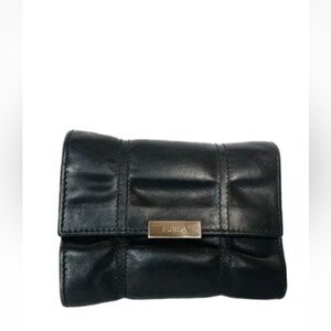 FURLA Black Leather Trifold Designer Wallet